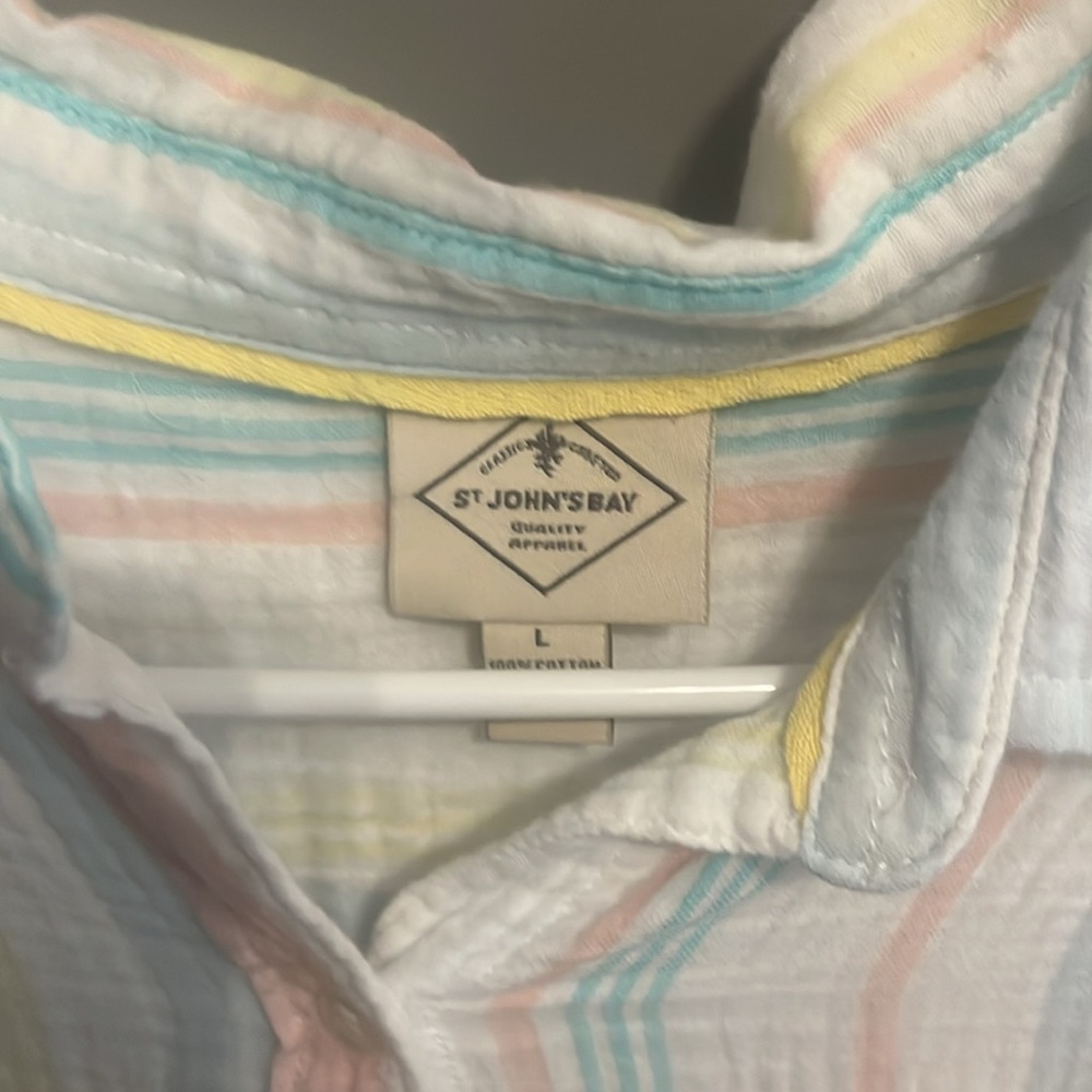 St. John's Bay Casual Blue and Yellow Button Down Shirt - Picture 2 of 4